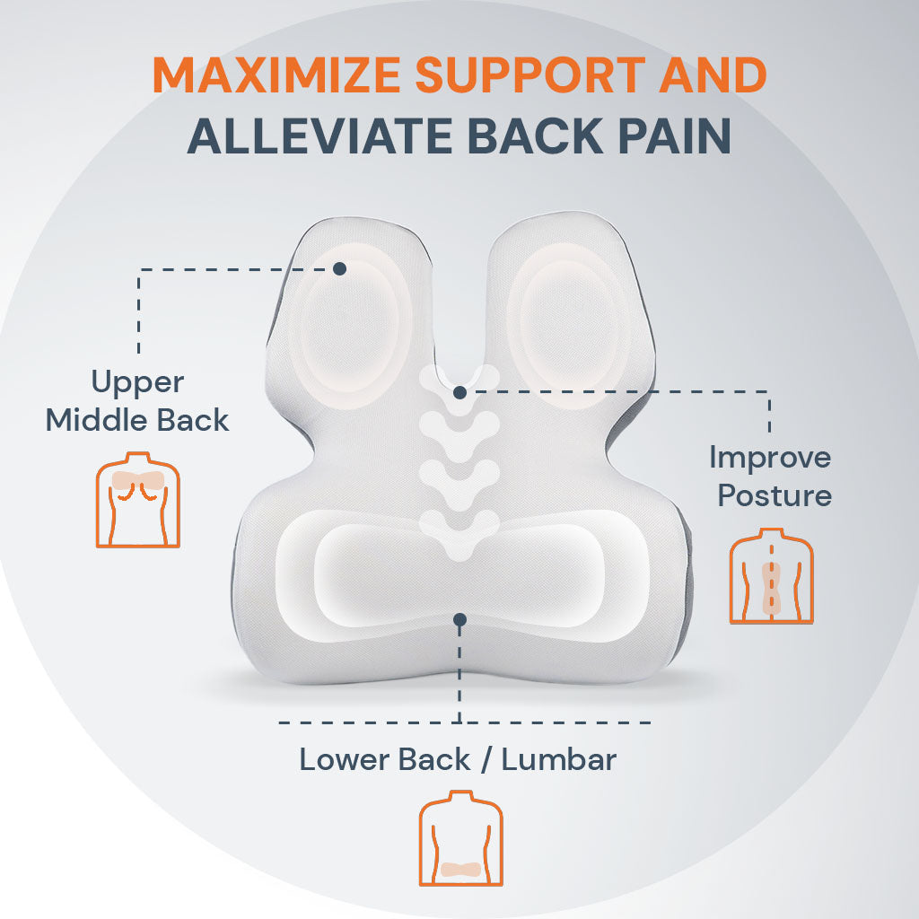 Memory Foam Back Lumbar Support Chair Cushion  -  for Posture, Pain Relief & Comfort