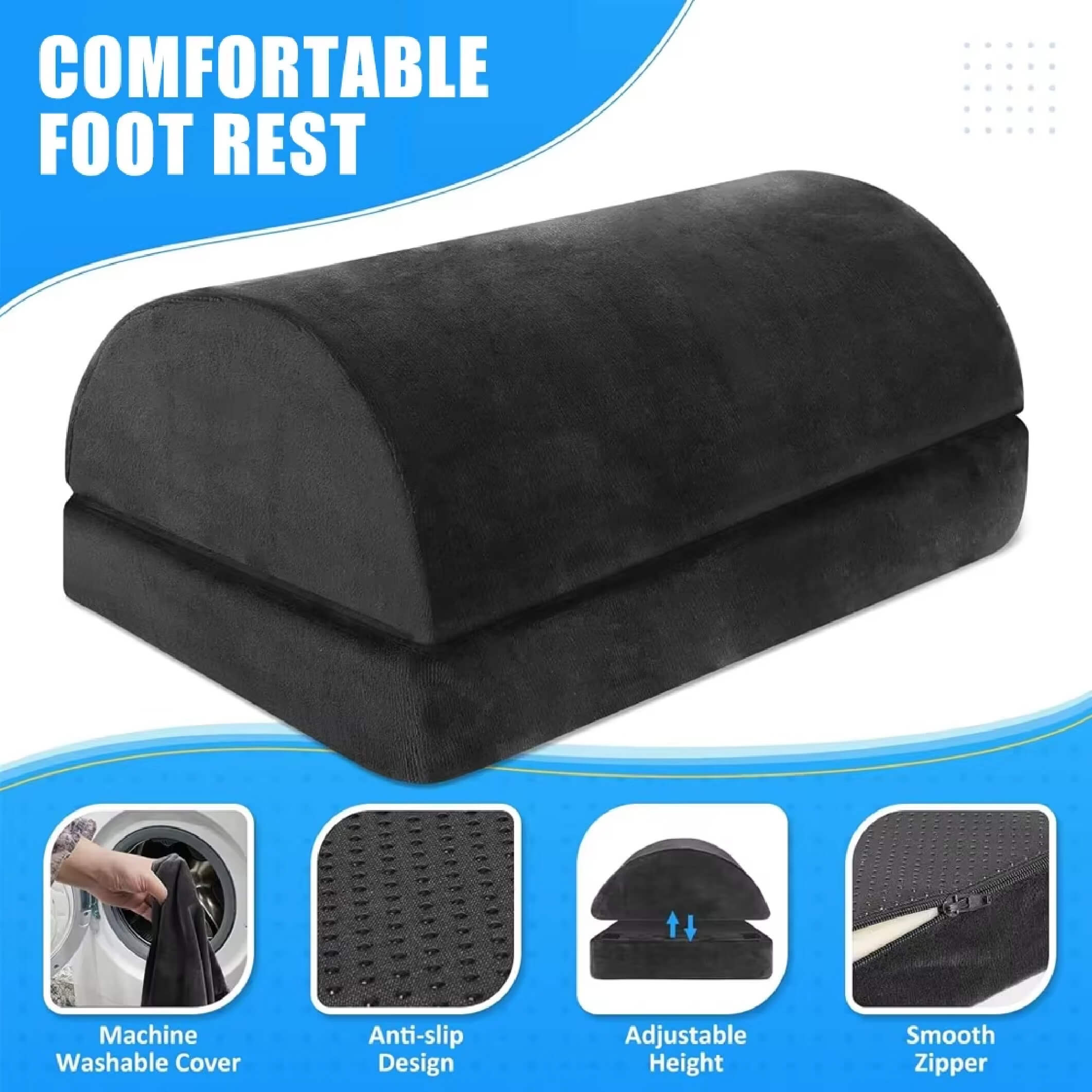 PosturLux Adjustable Foot Rest Cushion -  Premium Velvet | Memory Foam | Desk & Home Comfort & Posture Support