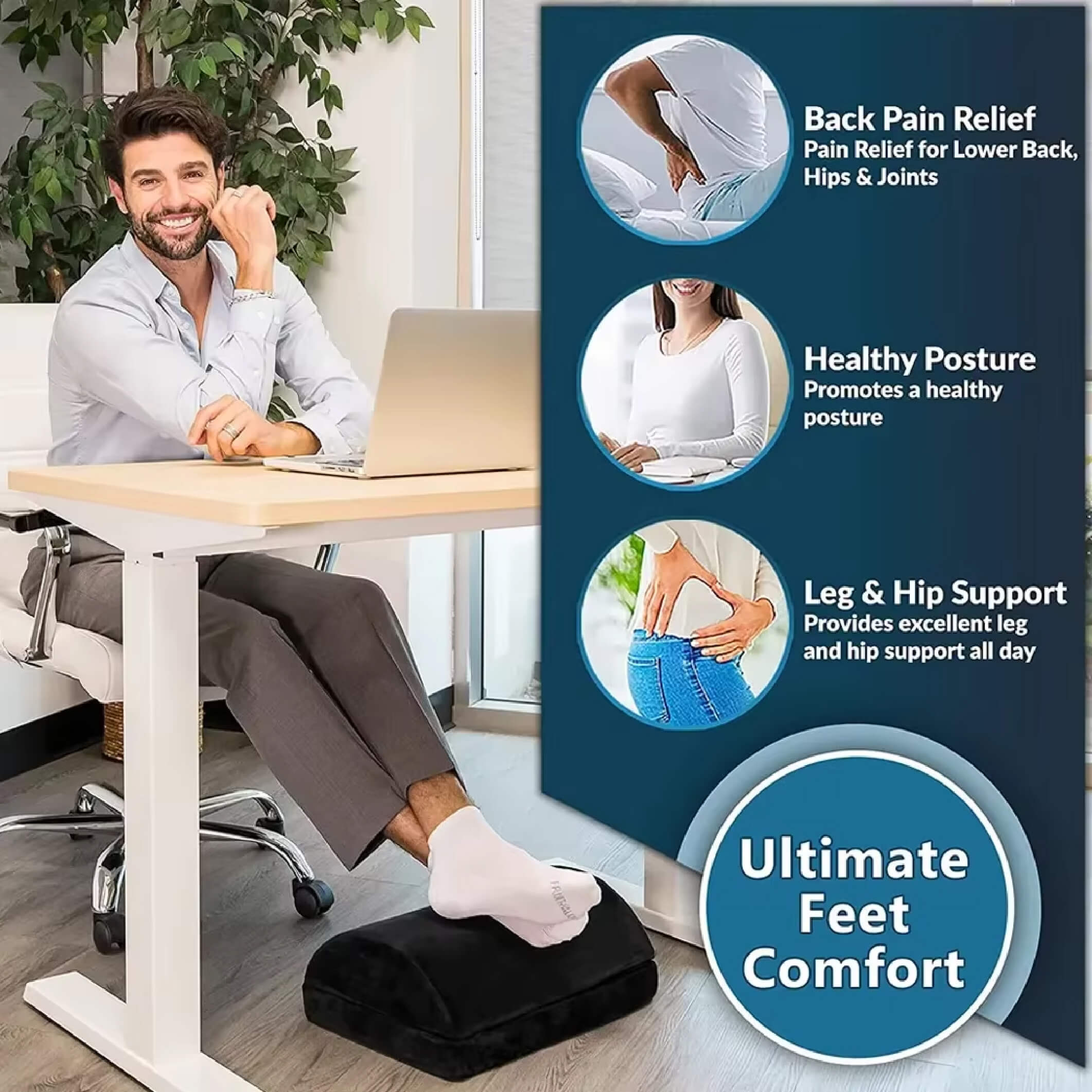 PosturLux Adjustable Foot Rest Cushion -  Premium Velvet | Memory Foam | Desk & Home Comfort & Posture Support